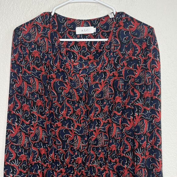 A.L.C. Dress Womens Size 2 Sullivan 100% Silk Floral Tie Waist Long Sleeve s26 - Picture 3 of 10